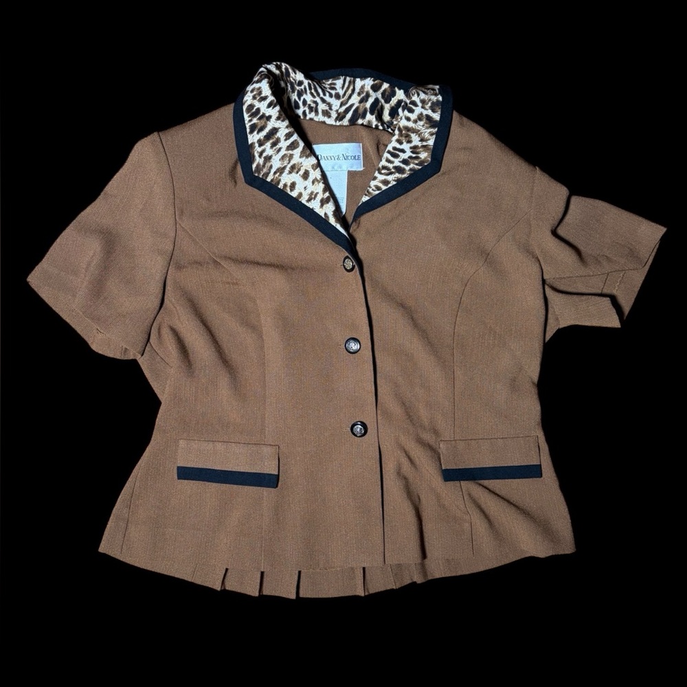 Short Sleeve Blazer with Leopard Trim